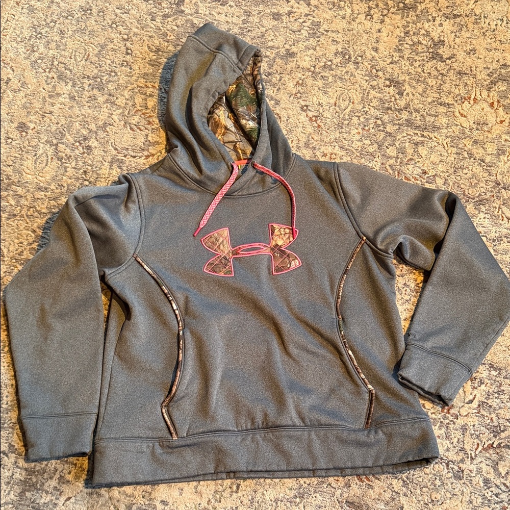Under Armour Kids Charcoal Hoodie with Pink Logo